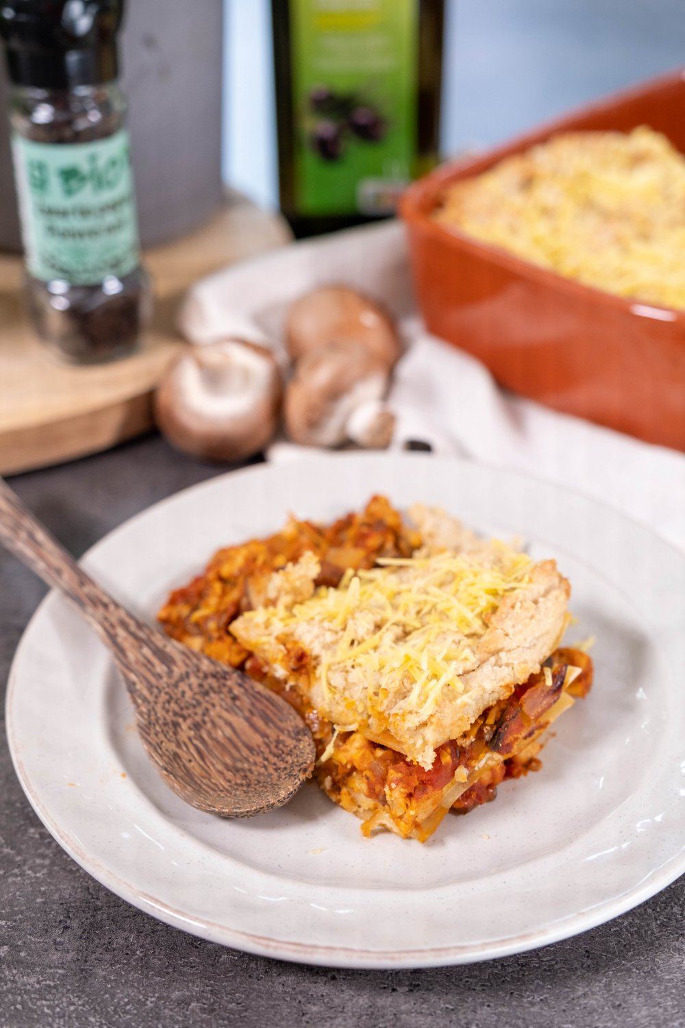 Vegan lasagne met tempé en champignons