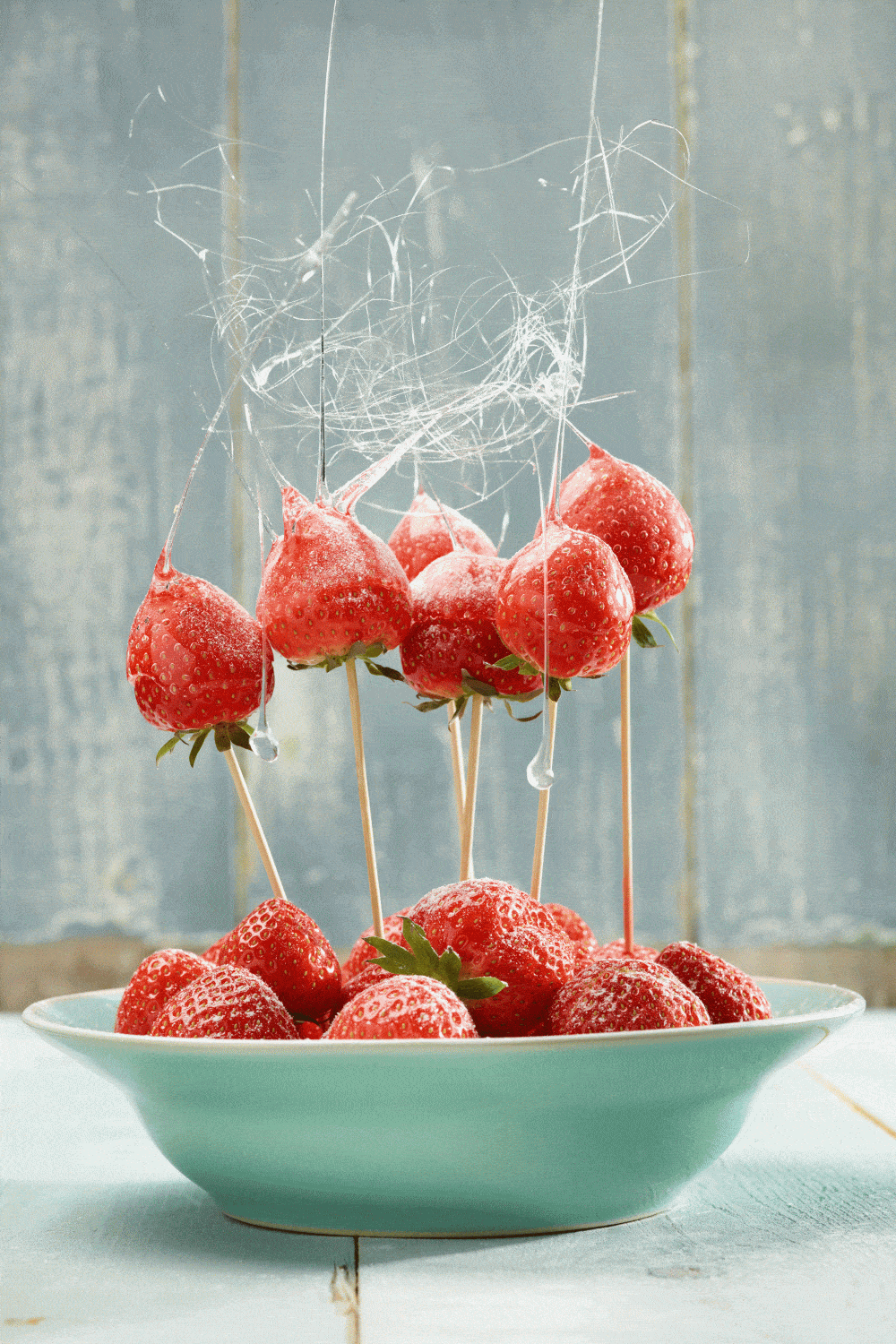 Aardbeien met isomalt