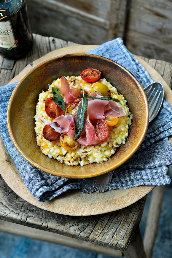 Risotto met pompoen en parmaham