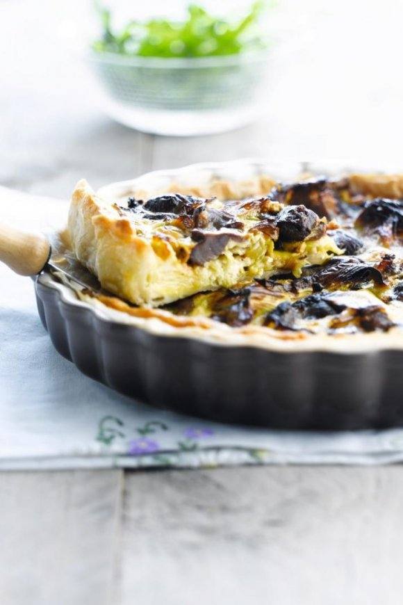 Quiche met kippenmaagjes en prei