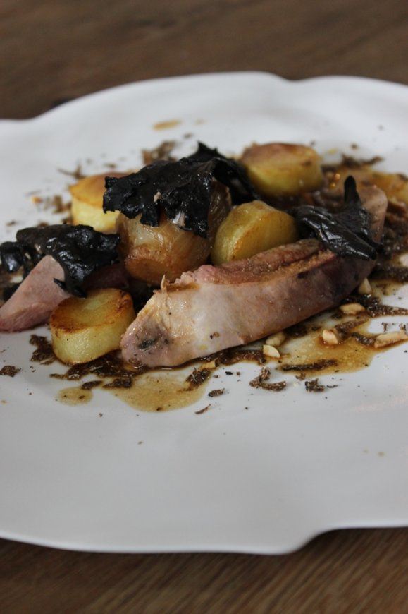 Fazant met champignons, witloof en truffel