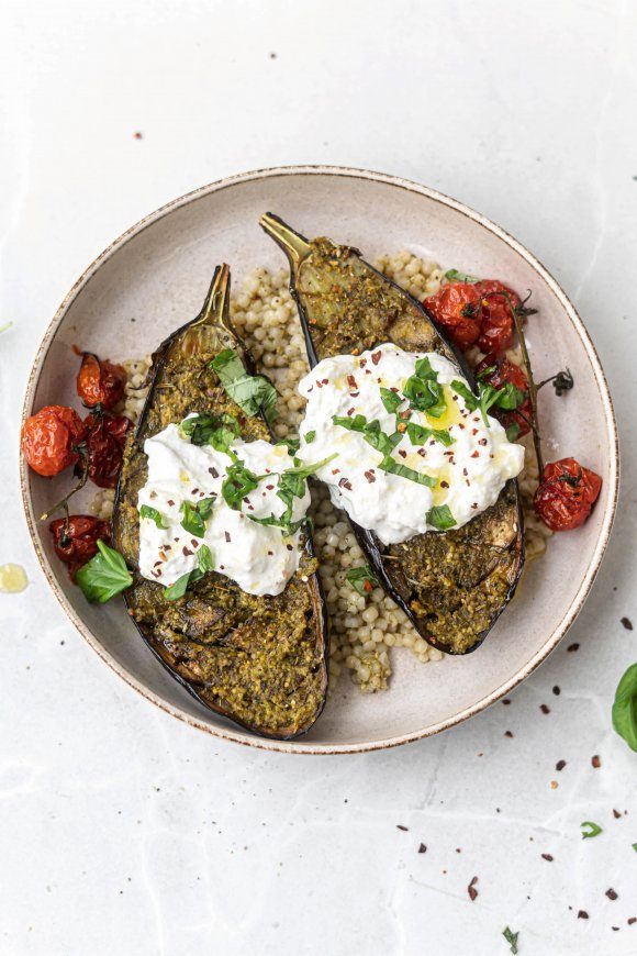 Aubergine met pesto