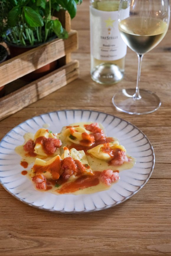 Agnolotti met gambero rosso