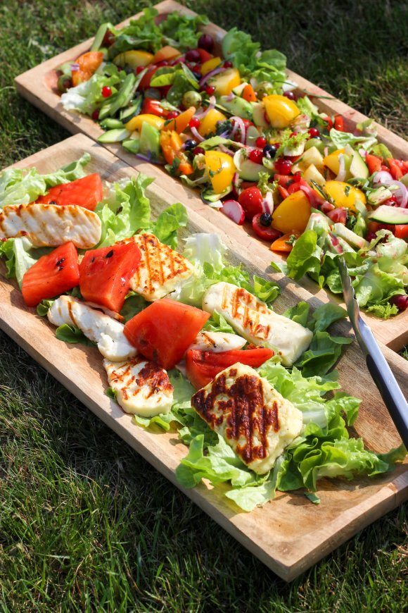 Salade met watermeloen en halloumi