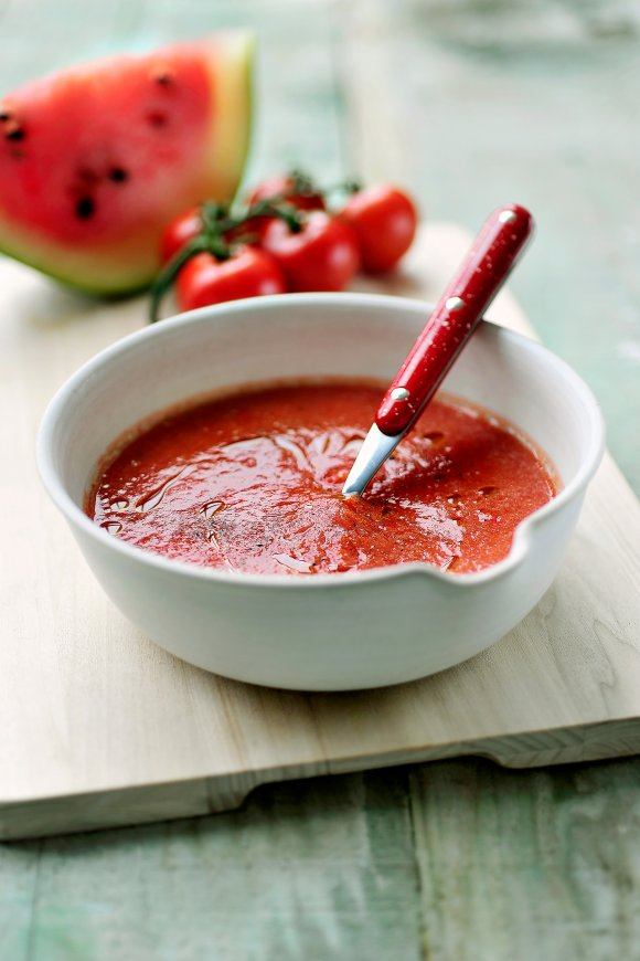 Gazpacho van tomaat en watermeloen